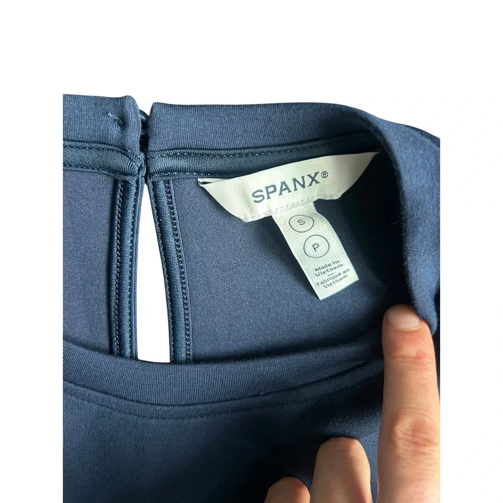 SPANX Air Essentials Wide Leg Tie Waist Jumpsuit Navy Blue Womens Small Petite
